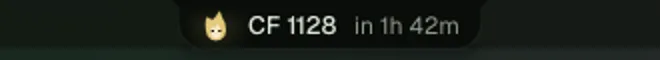 The pill: a small flame, “CF 1128”, “in 1h 42m”
